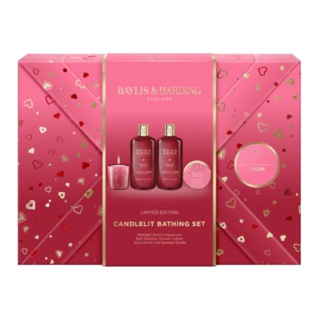 Baylis & Harding Midnight Cherry Gift Wrapped Candlelit Bathing Gift Set