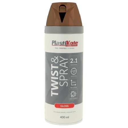 Plastikote Gloss Twist & Spray Chestnut Brown Paint 400ml
