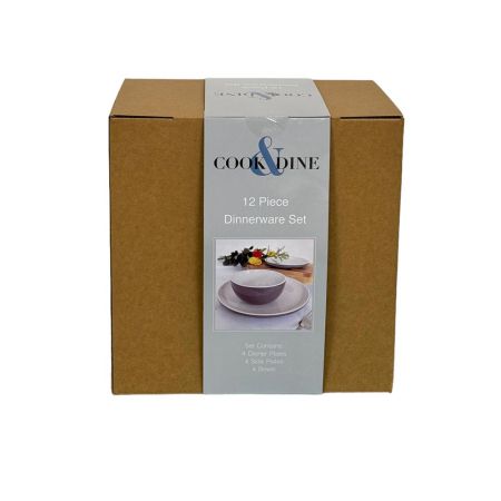 Cook & Dine Stoneware 12 Piece Dinnerset - Gloss Grey & White