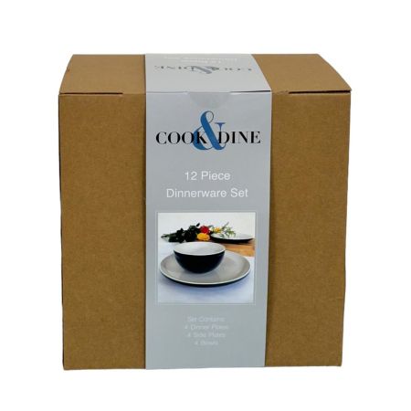Cook & Dine Stoneware 12 Piece Dinnerset - Gloss Navy & White
