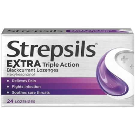Strepsils Extra Triple Action Lozenges - Blackcurrant (24 Pack)