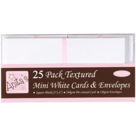  Anitas Plain Blank Cards & Envelopes 4 x 4 White Pack of 25