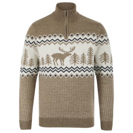 Hindley Mens Zip Neck Christmas Jumper - Natural/Black