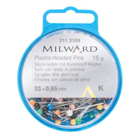 Milward Plastic-Headed Straight Pins | 33 x 0.65mm -  Assorted (15g)