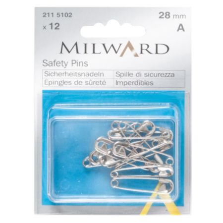 Milward Safety Pins | 28mm -  Silver (12 Pieces)