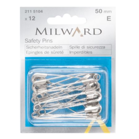 Milward Safety Pins | 50mm - Silver (12 Pieces)