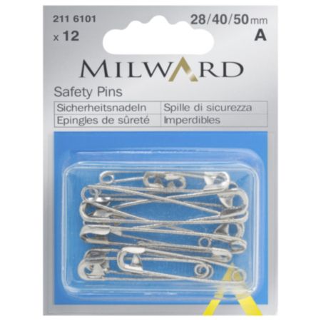 Milward Safety Pins | Assorted Sizes - Silver (12 Pieces)
