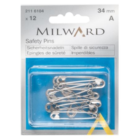 Milward Safety Pins | 34mm - Silver (12 Pieces)