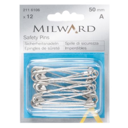 Milward Safety Pins | 50mm - Silver (12 Pieces)