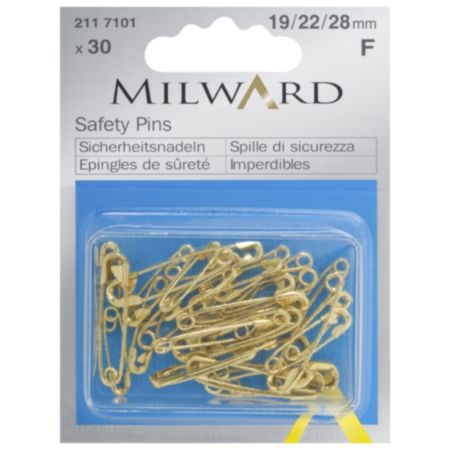 Milward Safety Pins | Assorted Sizes - Gold (30 Pieces)