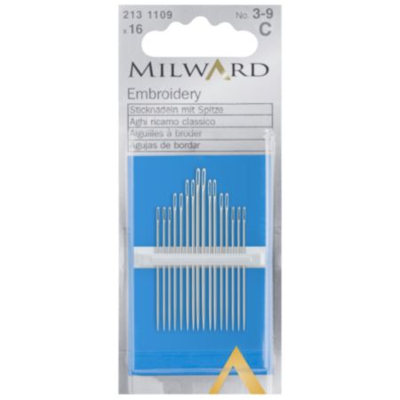 Milward Hand Sewing Embroidery/Crewel Needles - No. 3-9 (16 Pieces)
