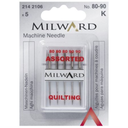 Milward Sewing Machine Quilting Needles - Assorted Sizes 80/90 (5 Pieces)