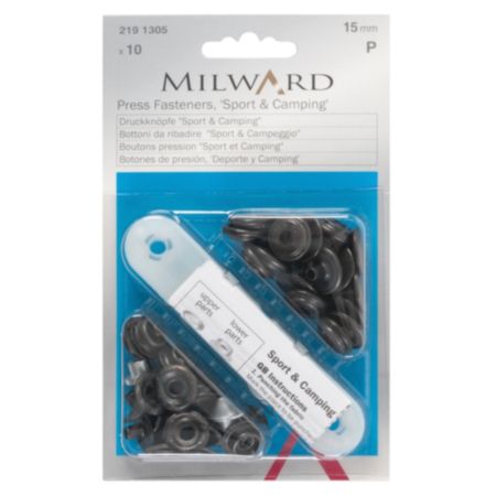 Milward Sports & Camping Snap Fasteners - Black 15mm (10 Pieces)