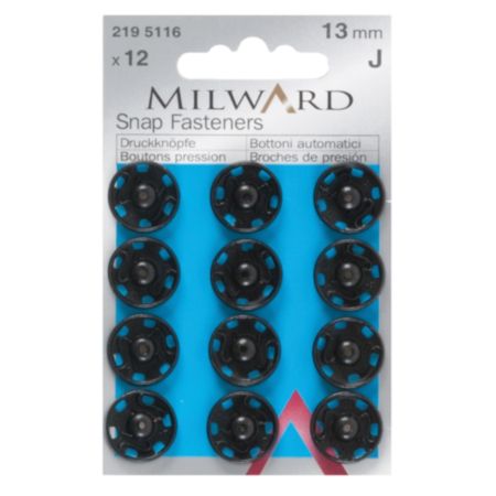 Milward Snap Fasteners | Black - 13mm (12 Pieces)