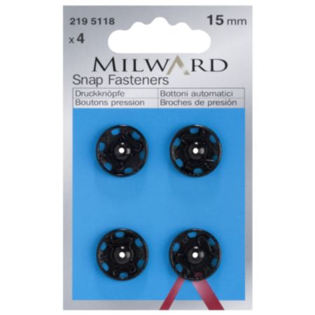 Milward Snap Fasteners | Black - 15mm (4 Pieces)