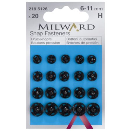 Milward Snap Fasteners | Black - 6-11mm (20 Pieces)