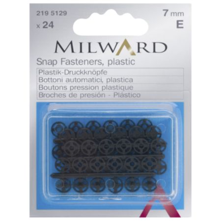 Milward Snap Plastic Fasteners | Black - 7mm (24 Pieces)