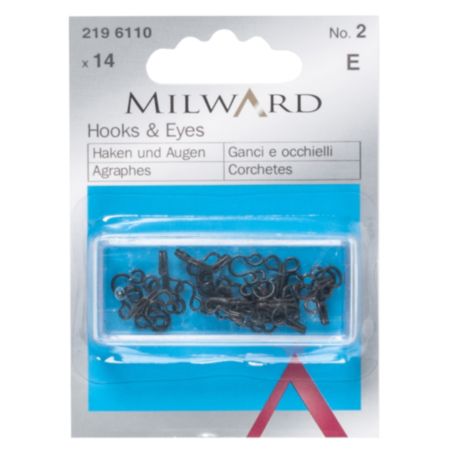 Milward Brass Hooks & Eyes | Black - No.2 (14 Pieces)