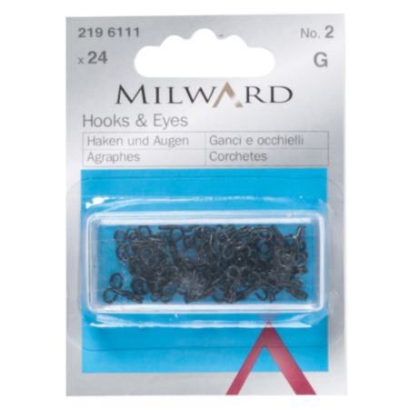 Milward Brass Hooks & Eyes | Black - No.2 (24 Pieces)