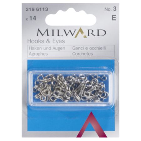 Milward Brass Hooks & Eyes | Silver - No.3 (14 Pieces)