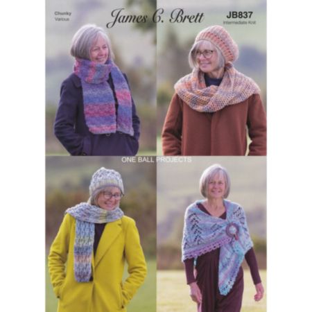 James C Brett | JB837 Ladies Scarves, Hat & Shawl Marble Chunky Pattern