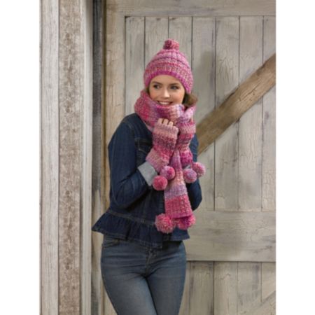 James C Brett | JB586 Ladies Scarf, Hat & Wrist Warmers Marble Chunky Pattern