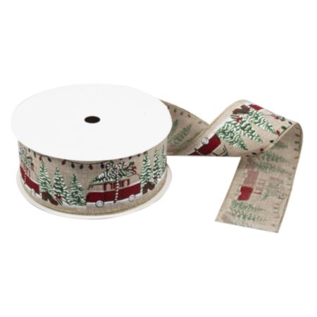Premium Wire Edge Ribbon (63mm) - Caravan Print