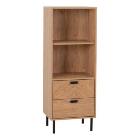 Leon 2 Drawer 2 Shelf Cabinet - Medium Oak Effect
