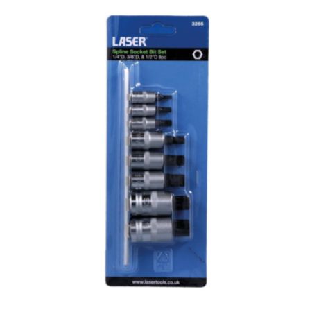 Laser Spline Socket Bit Set 1/4"D, 3/8"D, & 1/2"D 8 Piece