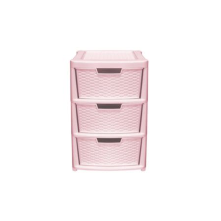 Thumbs Up 3 Drawer Large Pink Rattan Tower 
