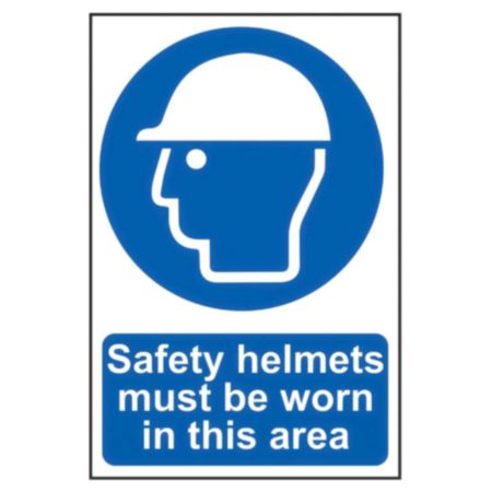 Safety Helmets Must Be Worn In This Area' Sign, Self-Adhesive Semi-Rigid PVC (400mm x 600mm)