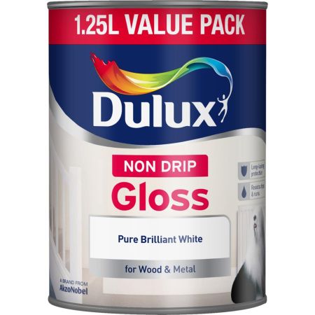 Dulux Non Drip Gloss Paint Pure Brilliant White 1.25L