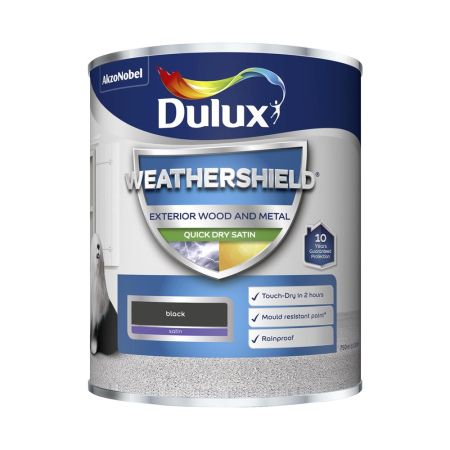 Dulux Weathershield Quick Dry Satin Paint Black 750ml