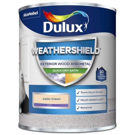 Dulux Weathershield Quick Dry Satin Paint Celtic Cream 750ml