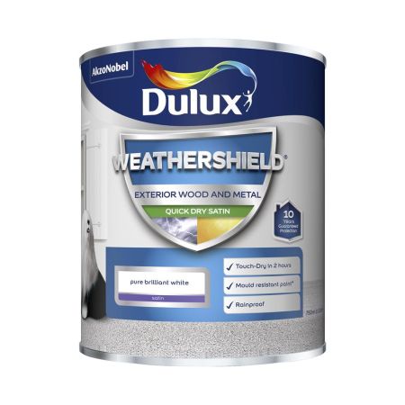 Dulux Weathershield Quick Dry Satin Paint Pure Brilliant White 750ml