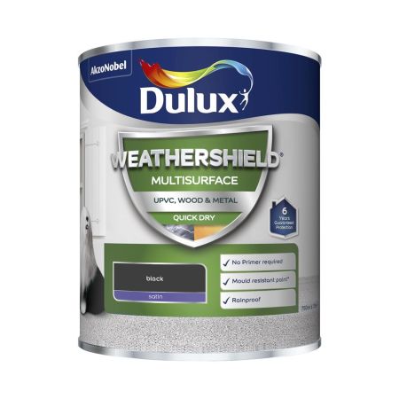 Dulux Weathershield Multi Surface Quick Dry Satin Paint Black 750ml