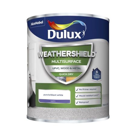 Dulux Weathershield Multi Surface Quick Dry Satin Paint Pure Brilliant White 750ml