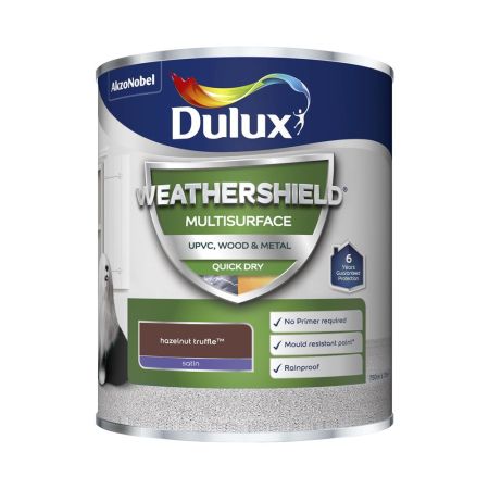Dulux Weathershield Multi Surface Quick Dry Satin Paint Hazlenut Truffle 750ml