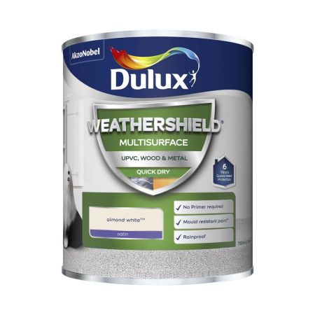 Dulux Weathershield Multi Surface Quick Dry Satin Paint Almond White 750ml