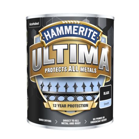 Hammerite Ultima Metal Smooth Paint Black 750ml