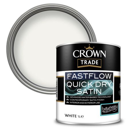 Crown Trade Fastflow Quick Dry Satin Paint White 1L