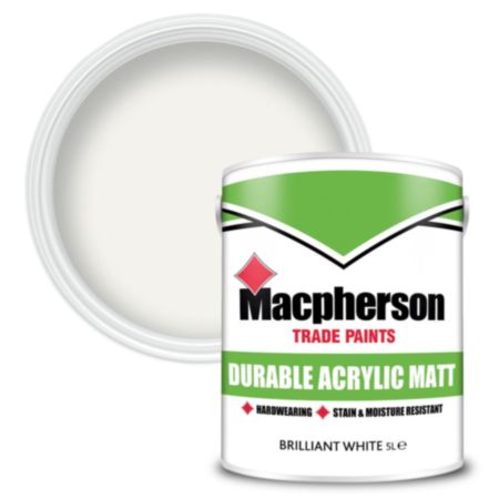 Macpherson Durable Matt Emulsion Paint Brilliant White 5L