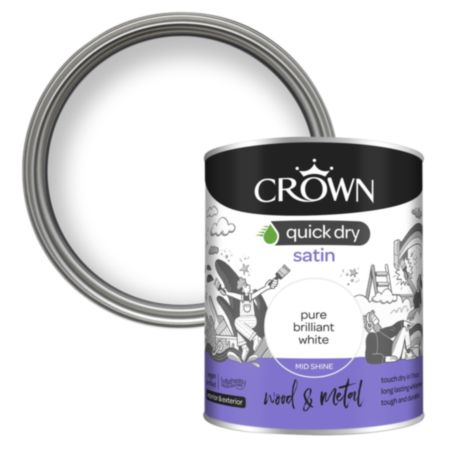 Crown Quick Dry Satin Paint Brilliant White 750ml