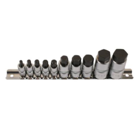 Laser Hex Socket Bit Set 1/4"D, 3/8"D, 1/2"D 10 Piece