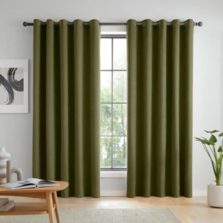 Wilson Velvet Eyelet Curtains Olive - 168 x 183