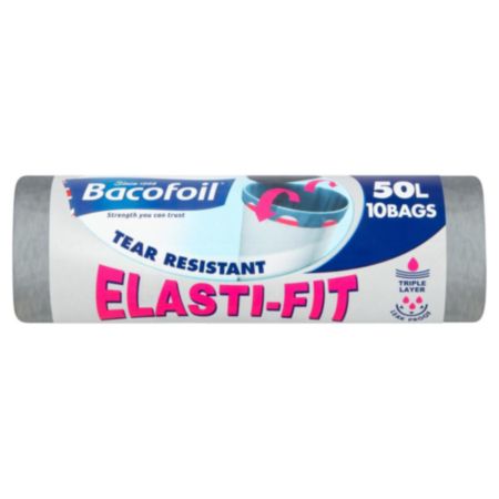 Bacofoil® Elasti-Fit Kitchen Bin Liners 10 Pack - 50L