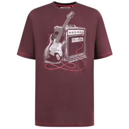 Men's Guitar and Amp Printed Crew Neck T-shirt - Burgundy