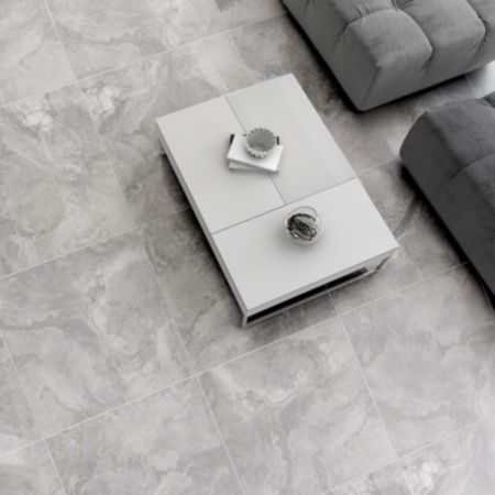 Porcelain Travertine-Style Tiles (59.5 x 59.5cm) | Milos - Matt Grey