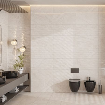 Ceramic Stone-Effect Tiles (30 x 60cm) | Build - Glossy Cream (Décor)