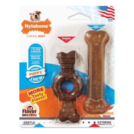 Nylabone® Chicken Puppy Ringbone & Bone - Extra Small 7kg (Twin Pack)